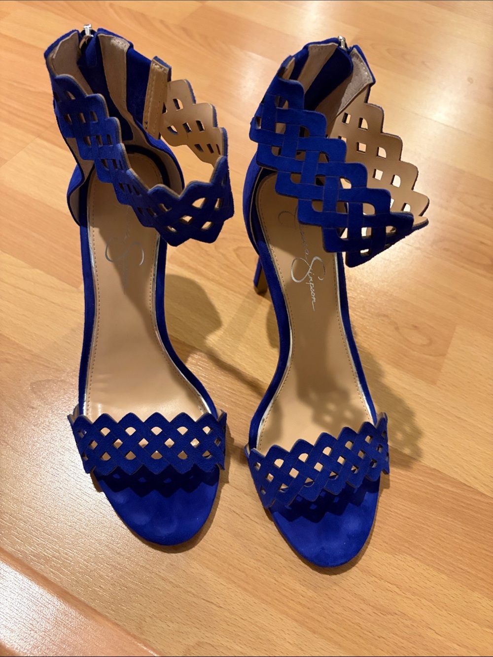 Jessica Simpson Royal Blue Laser-Cut Strappy High Heels